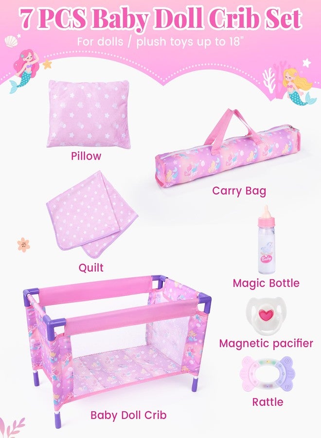 BABESIDE مجموعة لعب سرير دمية بيبي سايد مع فراش وإكسسوارات، سرير دمية قابل للطي لدمى مقاس 18 بوصة، هدية لعب تظاهري للبنات - Image 3